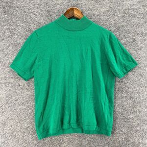 Leslie Fay Knit Top Women L large Green Zipper High Neck Short Sleeve Acrylic